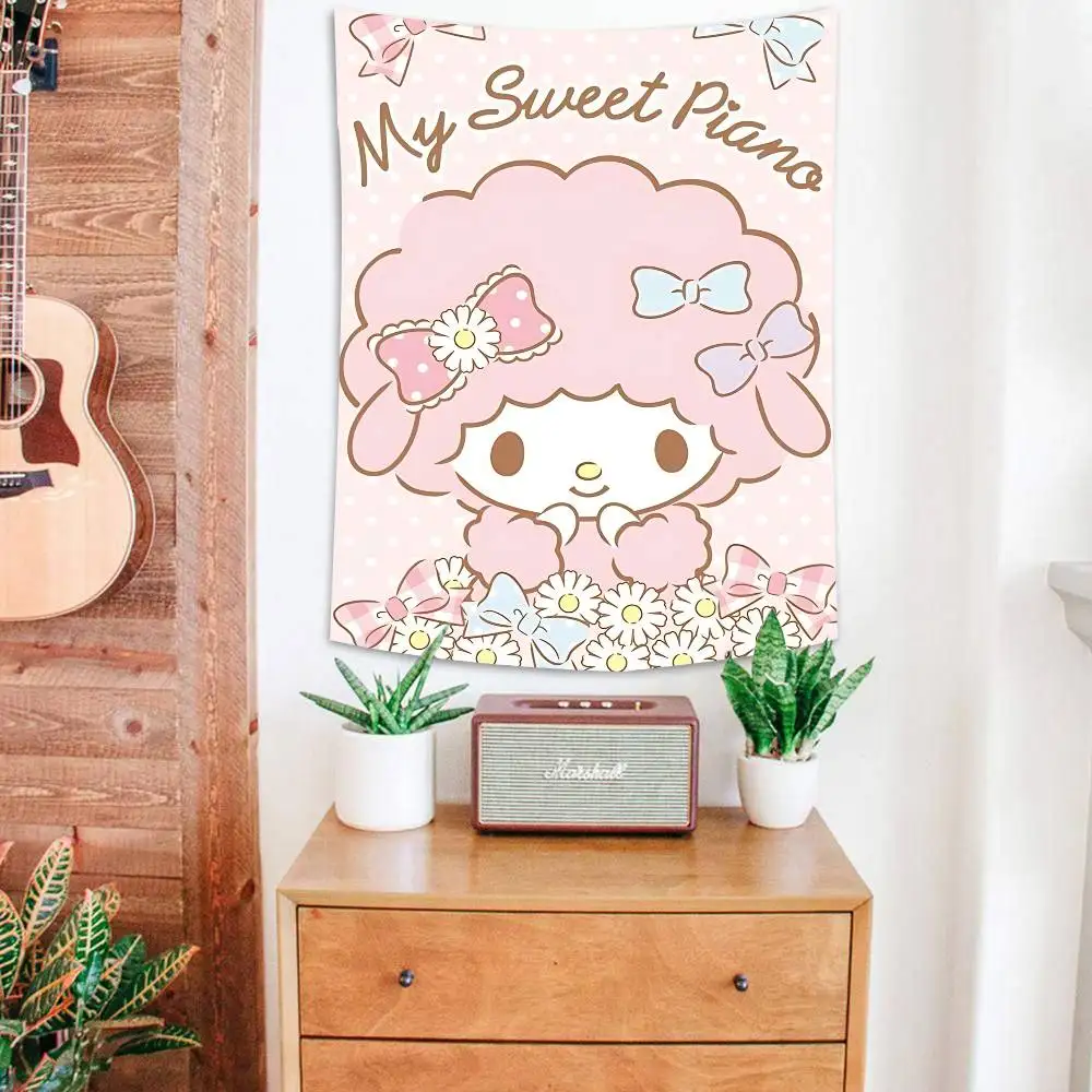 Cute Cartoon Sanrio M-Mysweetpiano Theme Background Birthday Party Decoration Baby Gifts Space Decoration Banner Photography