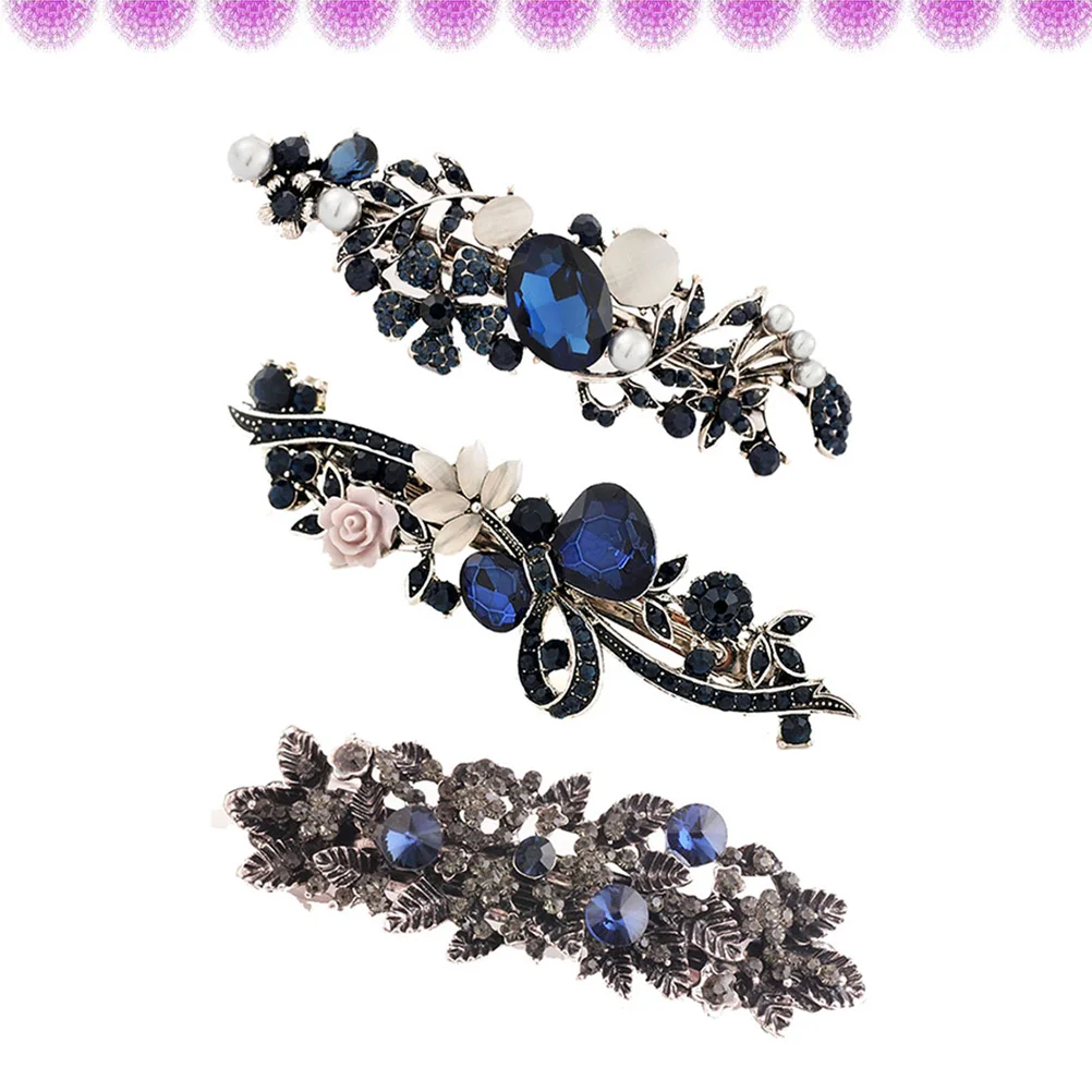 

3 Pcs Retro Spring Clip Vintage Hairpin Women Crystal Bowknot Hairstyling Tool Elegant Design Complement Outfits Suitable