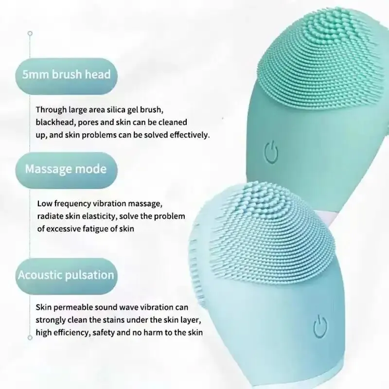 Electric Silicone Facial Cleanser Massager Ultrasonic Vibrator Skincare Massage Tool Beauty Machine Vibration Cleaning Of Pores