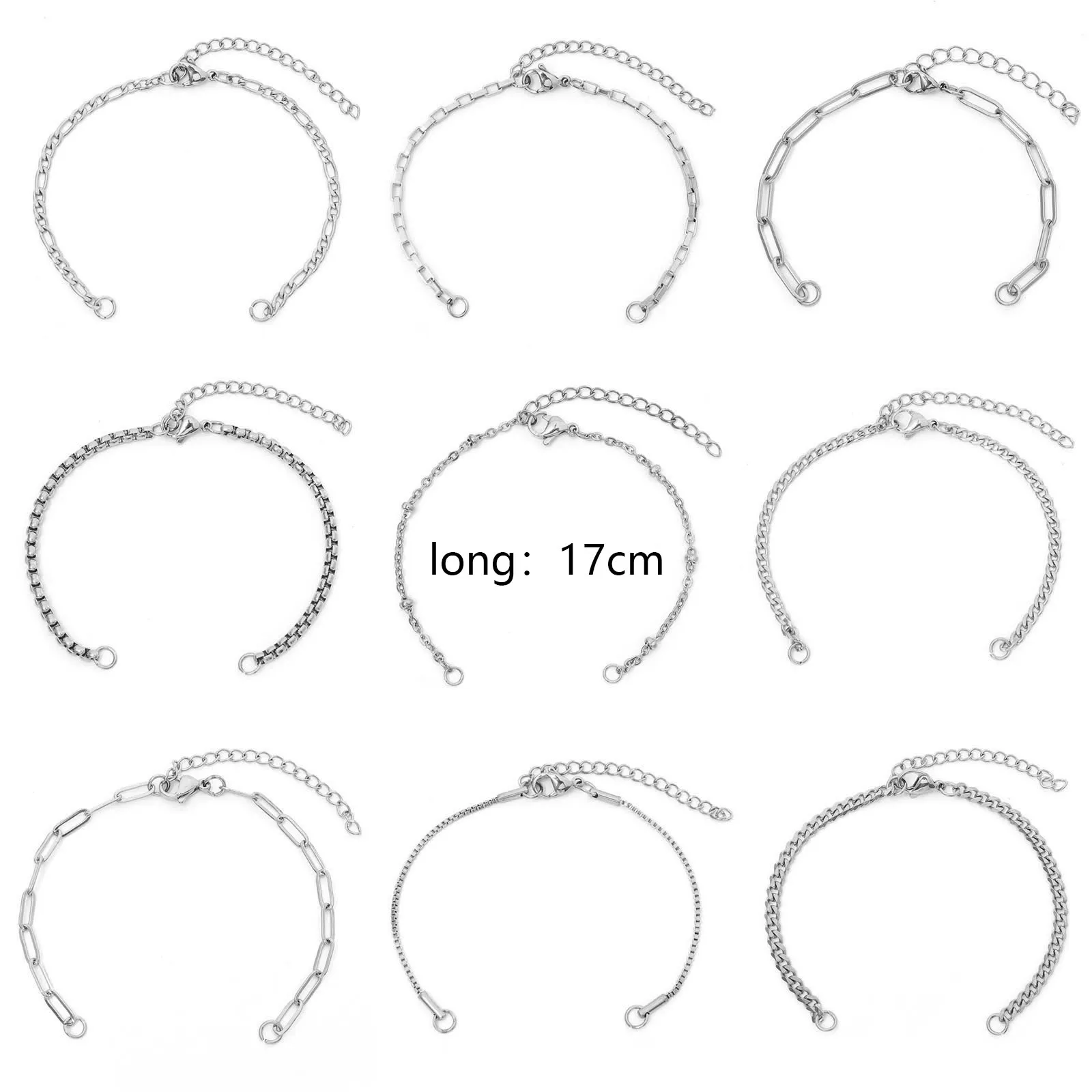 1 Piece 304 Stainless Steel Link Chain Bracelets Components Silver Color  DIY Making Bracelet Jewelry Findings 17cm(6 6/8