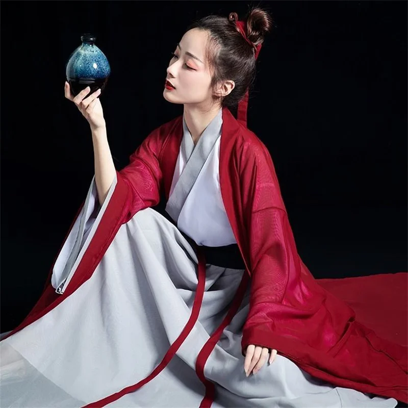 

Chinese Hanfu Women Traditional Dress Red Chinese Swordsman Costume Men Weijin Dynasty Wide Sleeve Ancient Style Cosplay Party