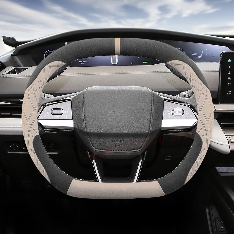 

For Changan UNI-V CS55 Plus UNI-K Suede Leather Steering Wheel Cover Non-slip Four Season Universal Car Interior Accessories