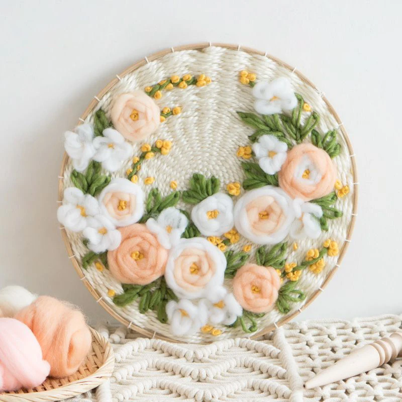 

3D цветы круглый тканый набор для рисования шерсть вязание 3D вышивка тканый гобелен ремесло художественный набор игл домашний декор