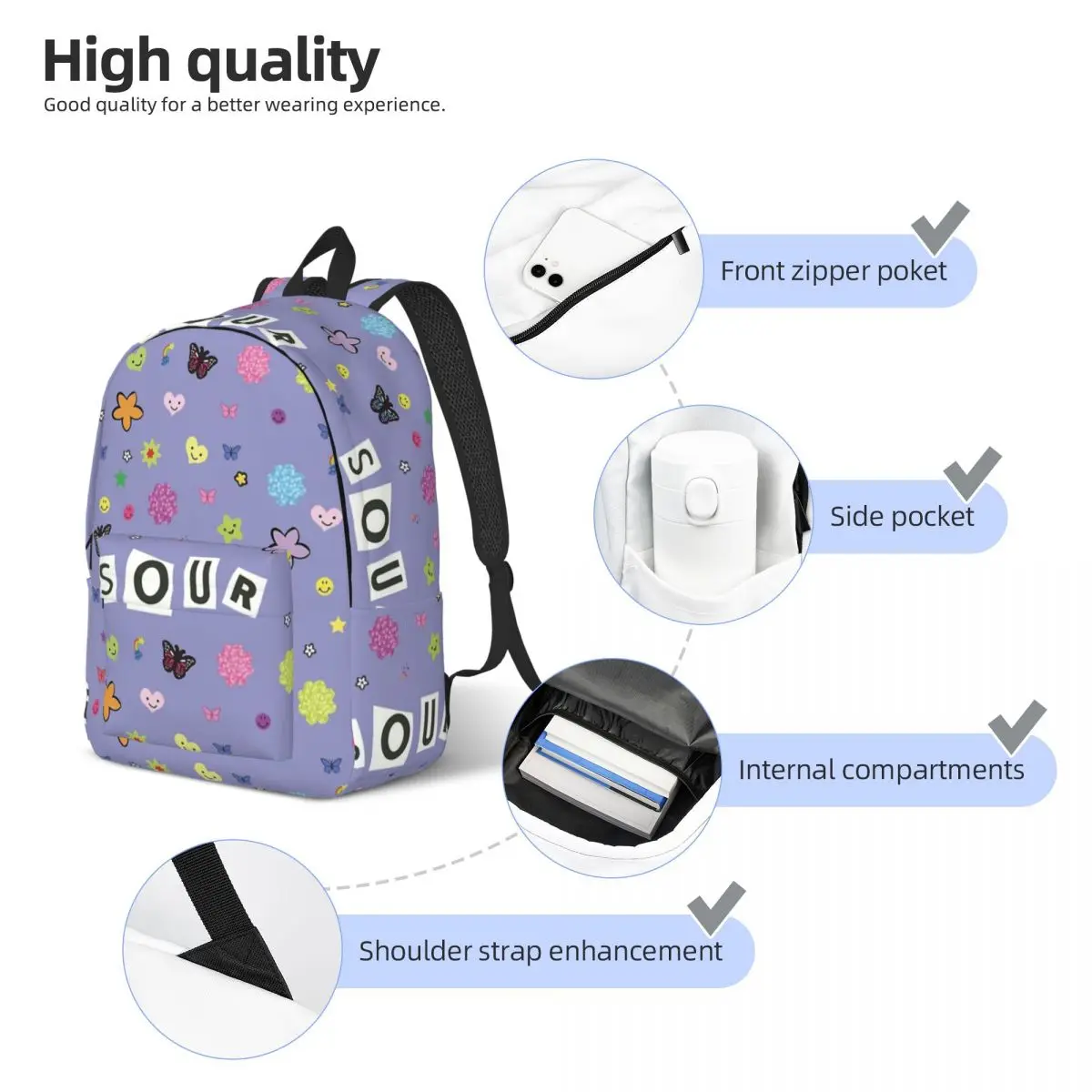 Olivia Vampire Rodrigos Sour Backpack for Men Women Teenage Student Work Daypack Laptop Canvas Bags Gift