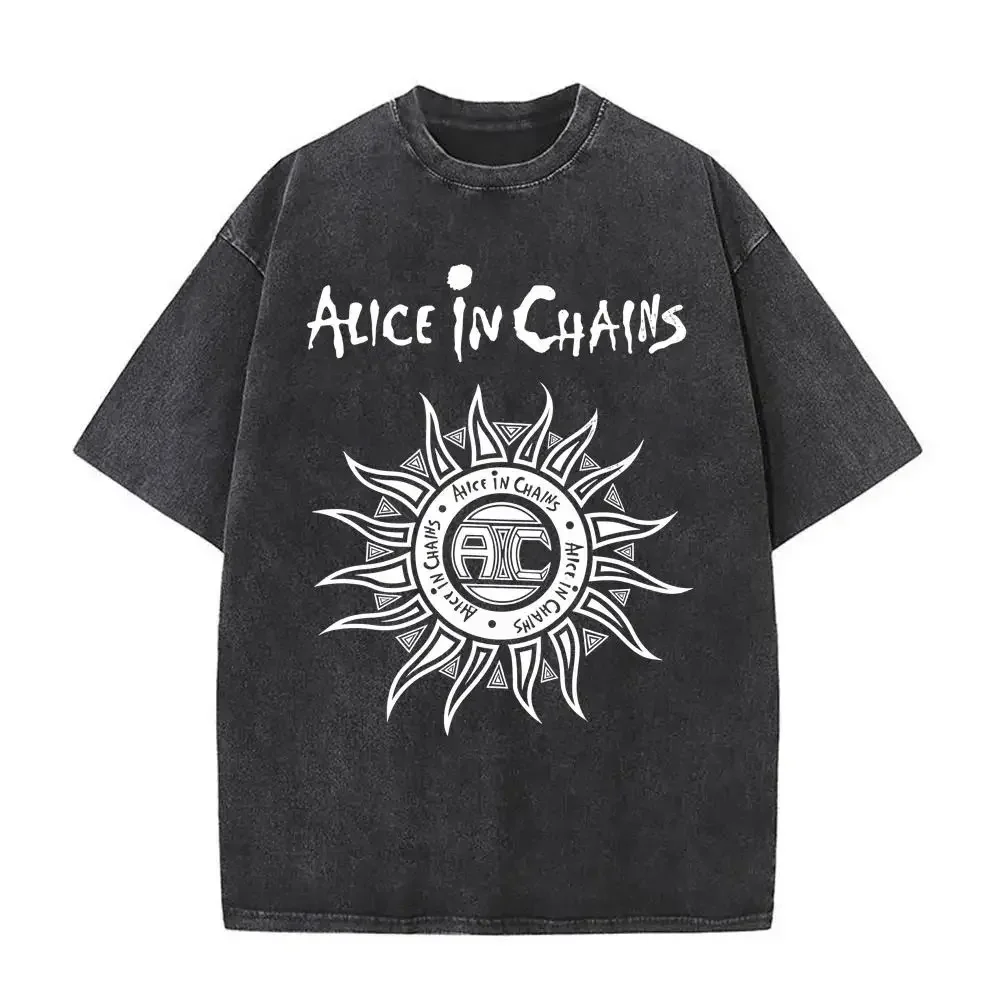 2026 New in Top & Tees Mens T-Shirt Camisetas Rock Band Alice in Chains Dirt Washed Vintage Short Sleeved Round Neck Y2k Tshirt