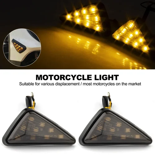 Imagen 2 del producto Luces de señal de giro para motocicleta, luces laterales intermitentes triangulares, amarillas, para Kawasaki, Yamaha, Honda, Suzuki, 2 uds.