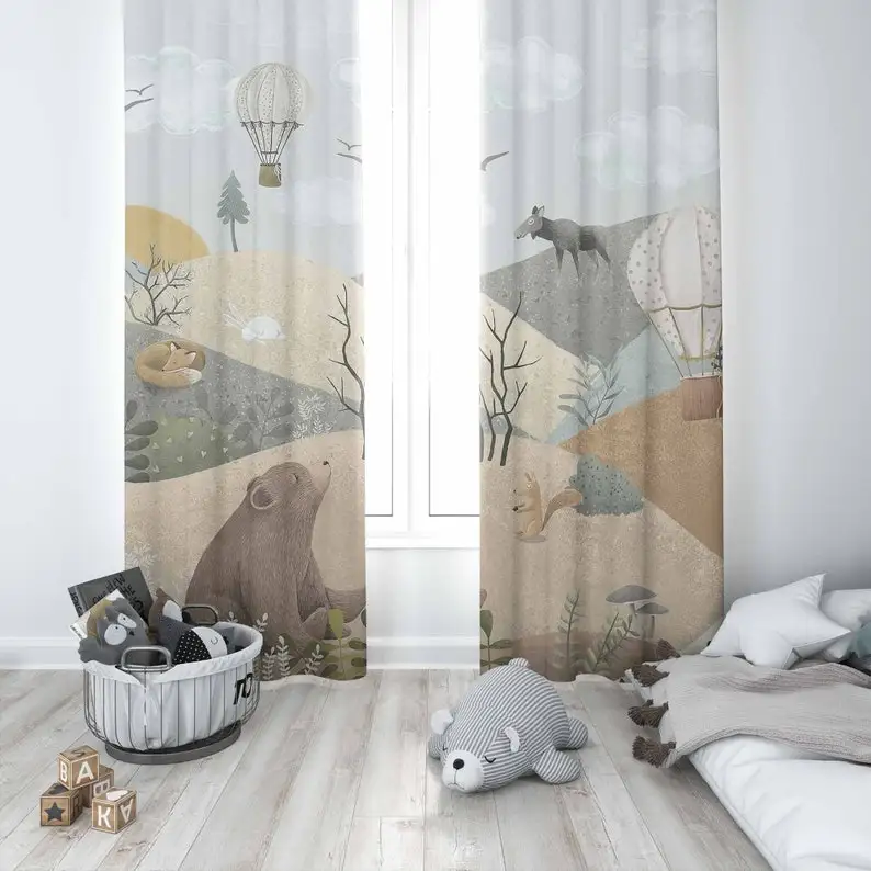 Mountain Animals Nursery Curtain Kids Bedroom Curtains Black Out Nursery Decor Baby Room Curtains Bedroom Living Room Curtains