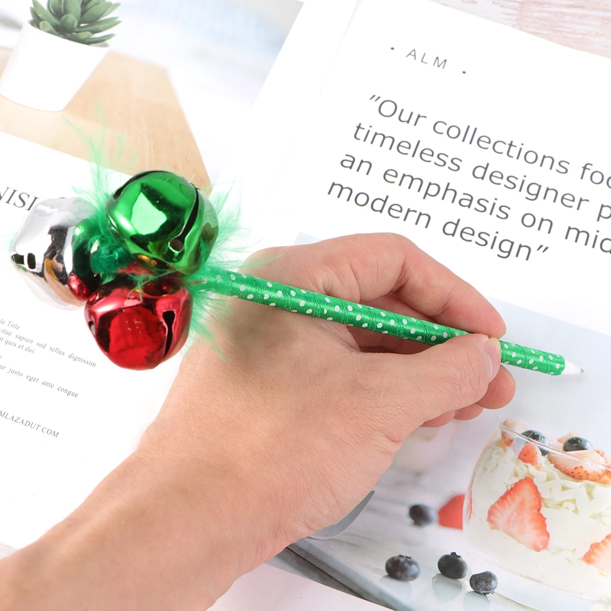 

6 Pcs Bell Pen Christmas Decorations Jingle Pens Tricolor Office Ballpoint Bells