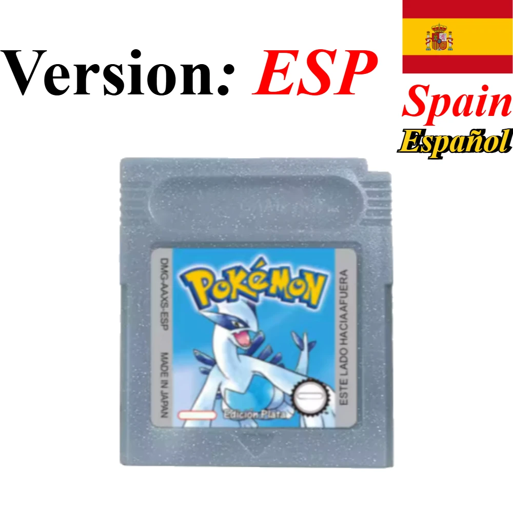 7 Pokémon 16-Bit GBC Spielmodule in Rot, Blau, Grün, Gold, Silber, Kristall, Französische/Spanische/Deutsche/Englische Version