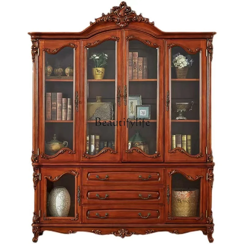 

American solid wood dining side cabinet, living room four-door partition locker