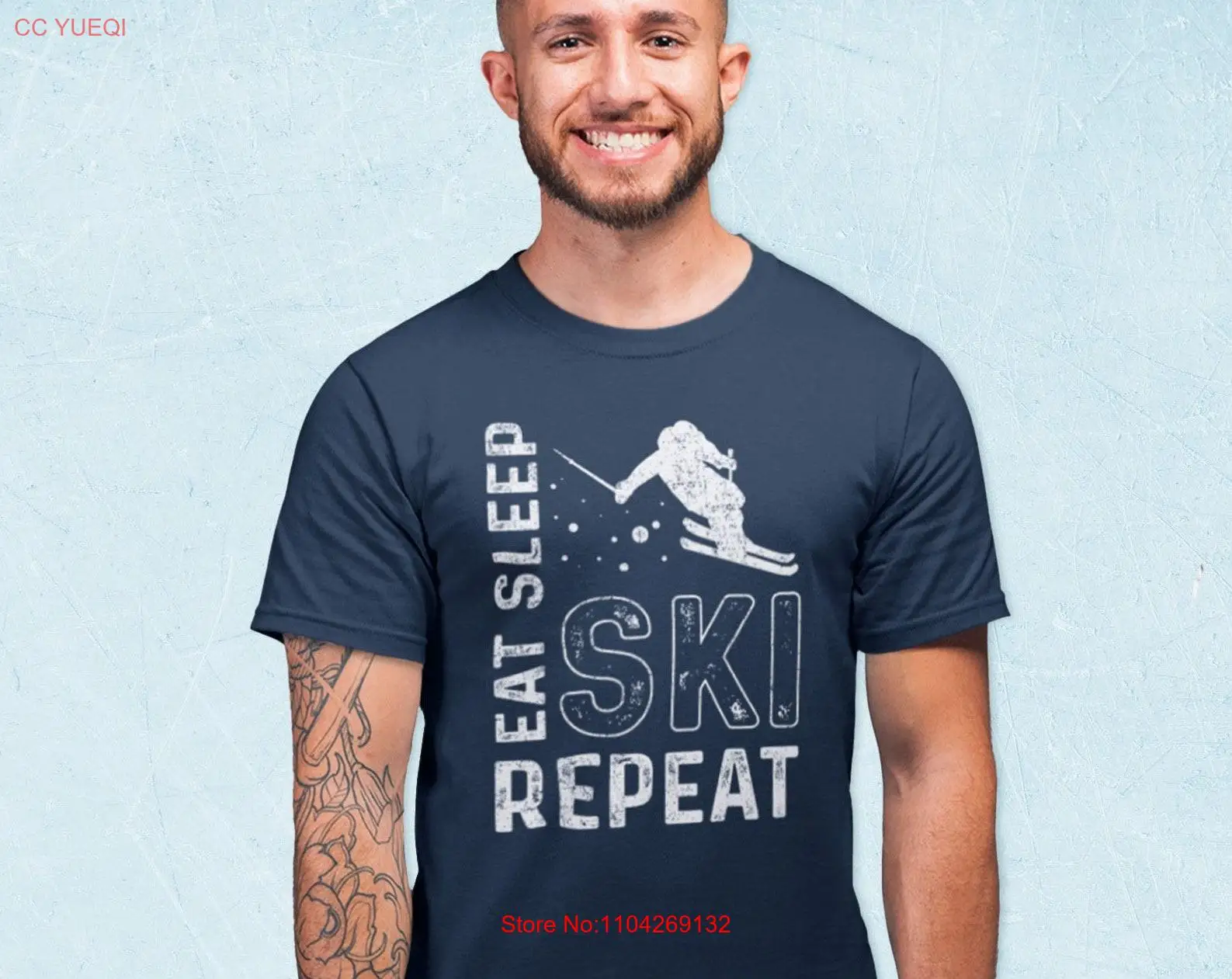 Eat Sleep Ski Repeat T Shirt Funny Après Skiing Snowsports Winter In House long or short sleeves