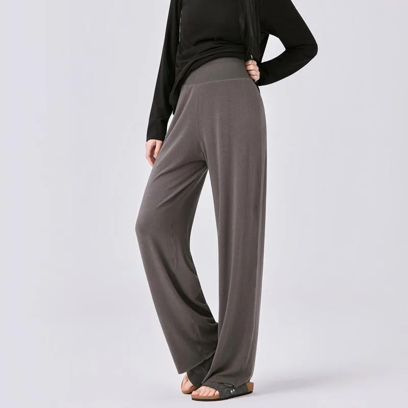 Maternity Pants High Waist Wide Leg Loose Fit Comfortable High Elasticity Knitted Cotton Fiber Thin Style For Spring and Summer