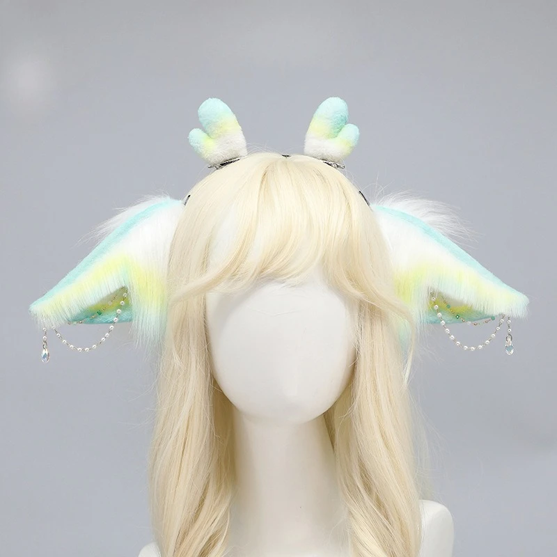 Handwork Chinese Myth Little Loong Furry Ears Headband Plush Headwear Bionics Animal Fursuit Cosplay Performance Props