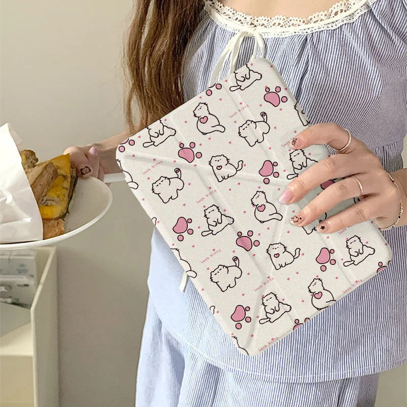 Cute Pink Luck Kitty Cat Tablet Case For iPad Pro 11 12.9 13 A16 M2 M4 M3 M5 Shell 10.2 5/6/7/8/9/10/11th Mini Air 3 4 5 6 Cover