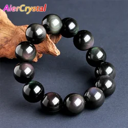 Natural Rainbow Eye Obsidian Bracelet Buddhist Beads Ladies Men's Simple Fashion Beaded Blessing Black Stone Healing Jewelry