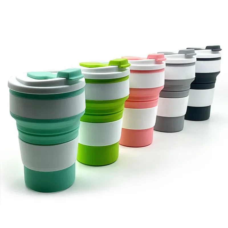 350ml Silicone Multifunctional High Temperature And Scald Portable Folding Water Cup Resistant  With Lid