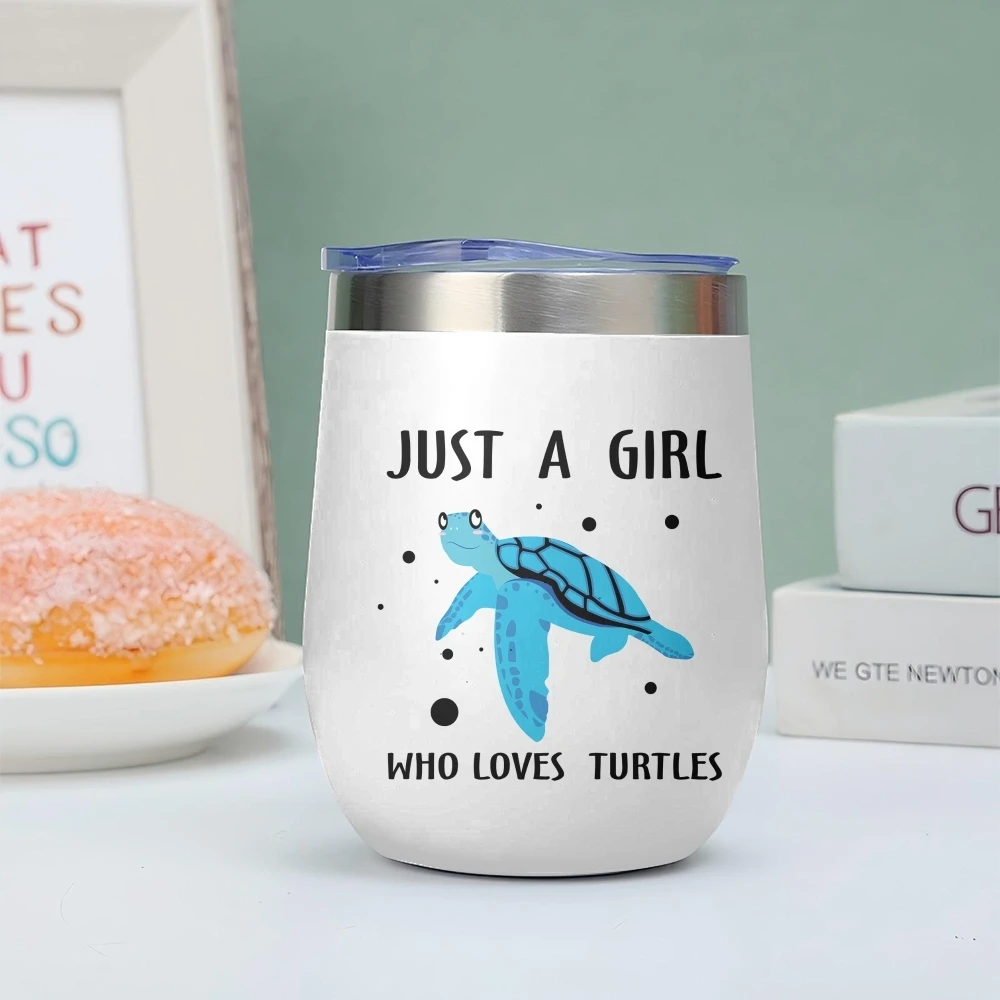 Just A Girl Who Loves Turtles Vacuum Flasks 12oz Insulated Wine Tumbler Vacuum Coffee Mug Egg Shape Thermos Cup
