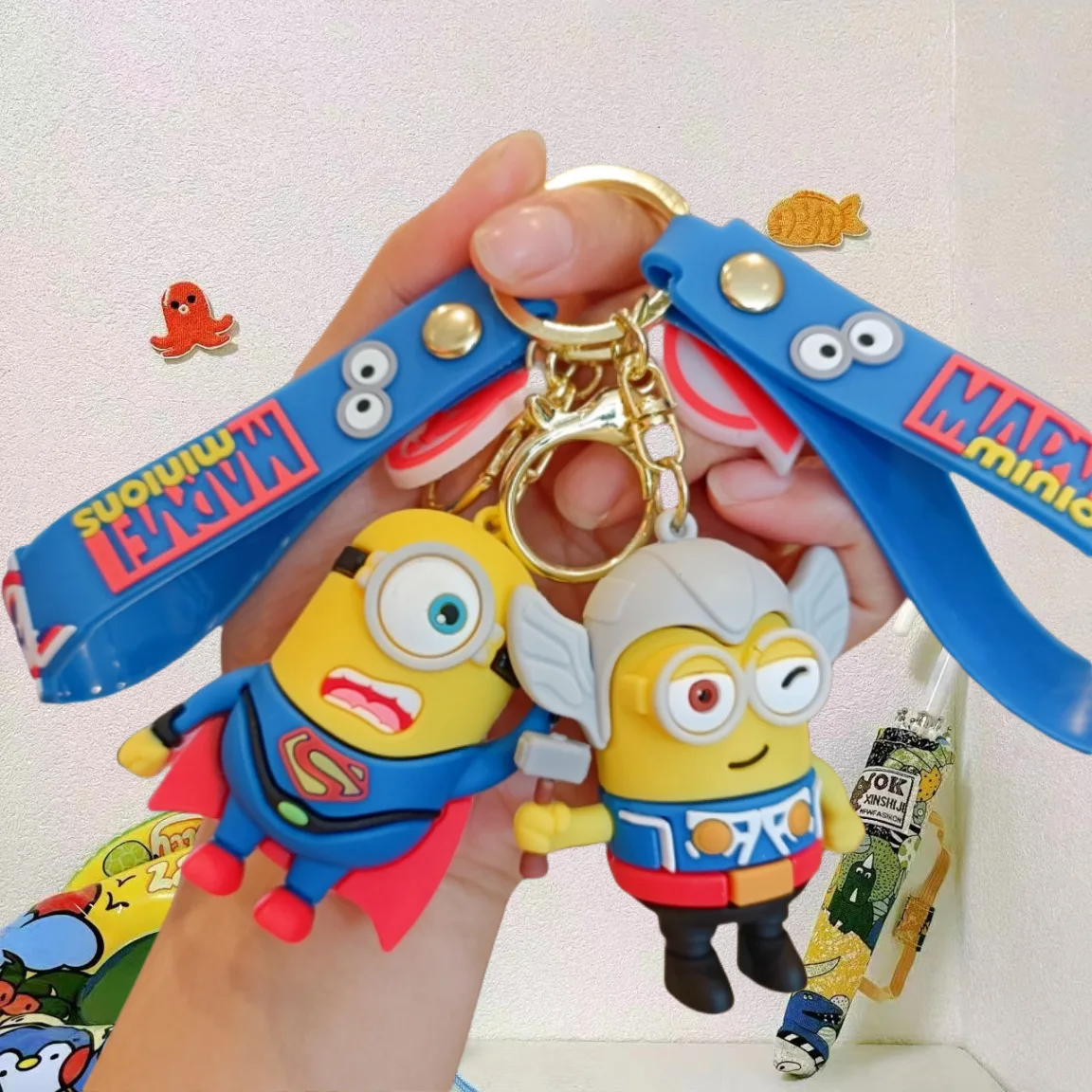 Cute Anime The Avengers Minions Linkage Keychain Cartoon Deadpool Superman Toys Pendant Christmas Gifts Keychain On The Phone