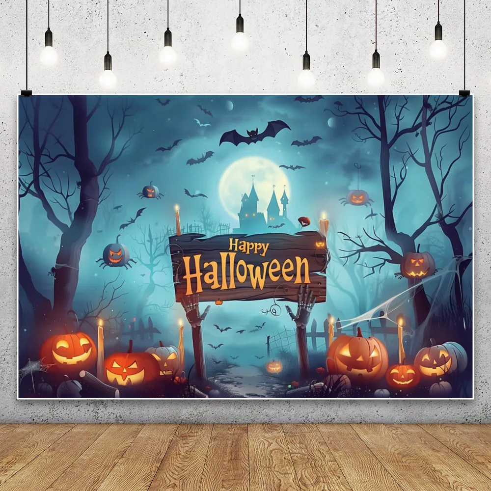 Halloween Photography Backdrop Terrible Night Forest Ghost Graveyard Pumpkin Lantern Background Kids Portrait Party Decor