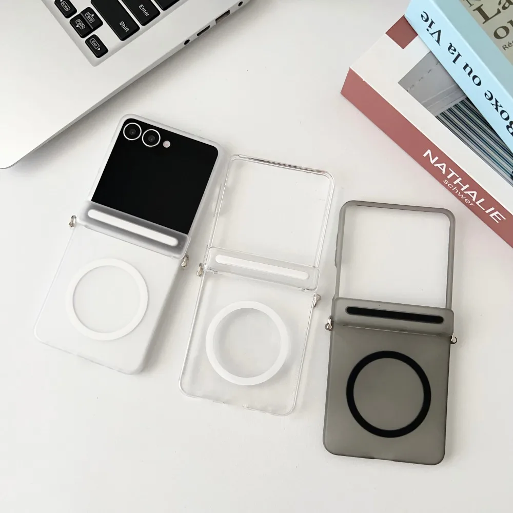 Matte transparente Magsafe-Handyhülle für Samsung Galaxy Z Flip 7, magnetische kabellose Ladeabdeckung mit Scharnierschutz