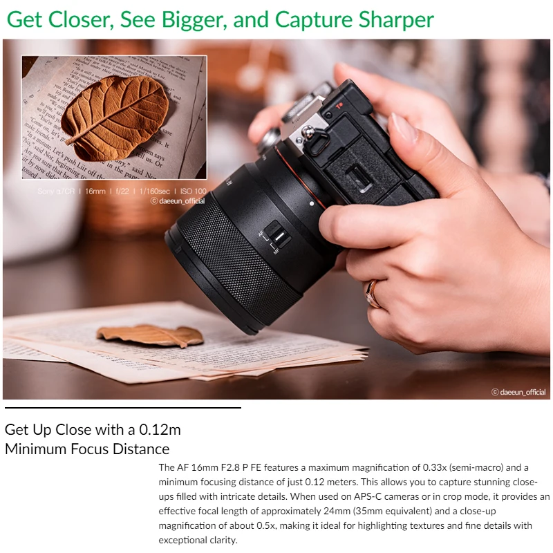 NEUES Samyang Af 16 mm F2.8 P Fe Weitwinkelobjektiv für Sony E Portability Capture Sharper Compact Design Must-have für Anfänger