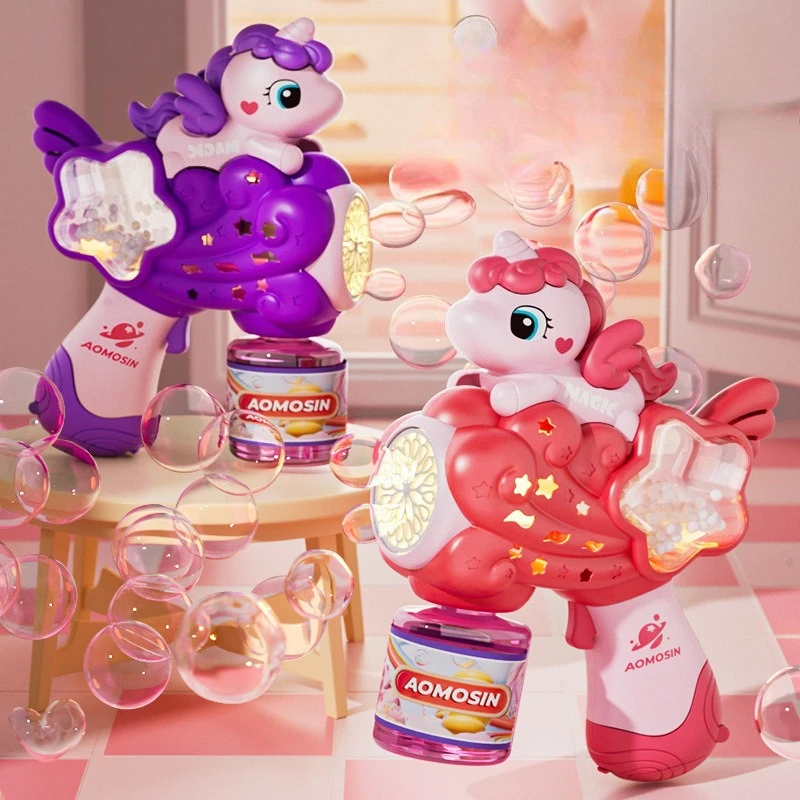Unicorn Snowflake Bubble Machine Fully Automatic Multi Hole Bubble Maker Sound and Light Effects Bubble Toys for Children Gifts