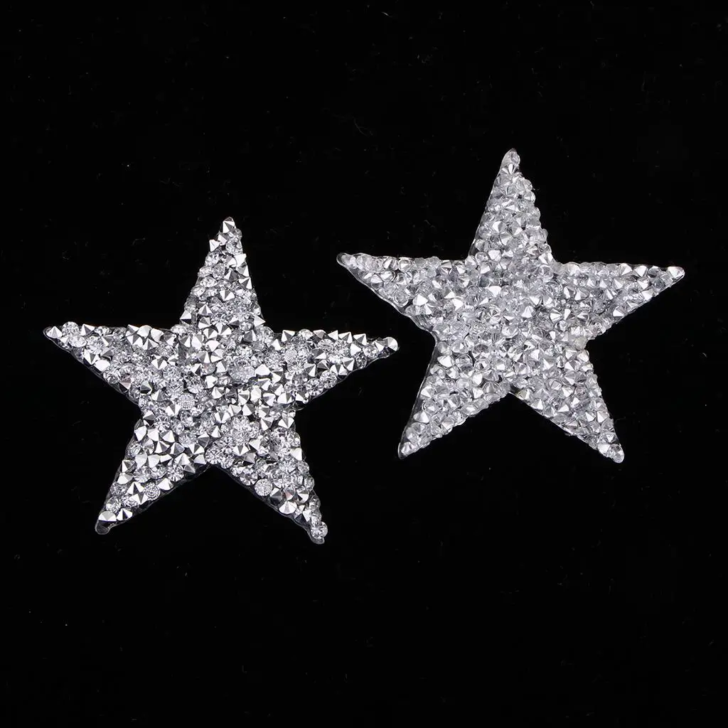 6Pcs Star Crystal Sew Iron On Patch Badge Clothes Applique Bag Fabric 50mm