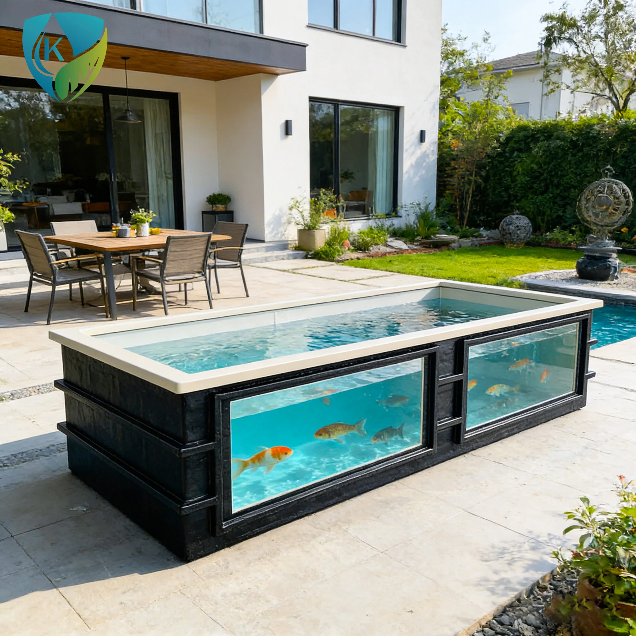 Custom Fiberglass Observation Fish Tank FRP Recirculating Aquaculture Tank with Acrylic Window for Koi Farm Pond