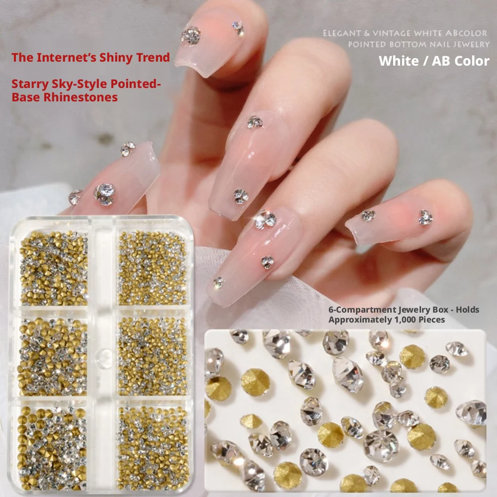 1000pcs AB Color Rhinestones Nail Art Decorations Pointed Back Nail Crystal Transparent Glitter Glass Gems Nail Jewelry Manicure