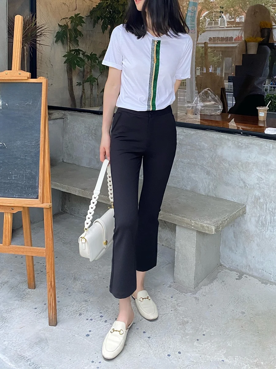 

Женские повседневные брюки Bla Slim Fit, весна-лето 2026, модные эластичные брюки микро-клеш длиной 7/8 для офиса и повседневной носки, модель KZ7005