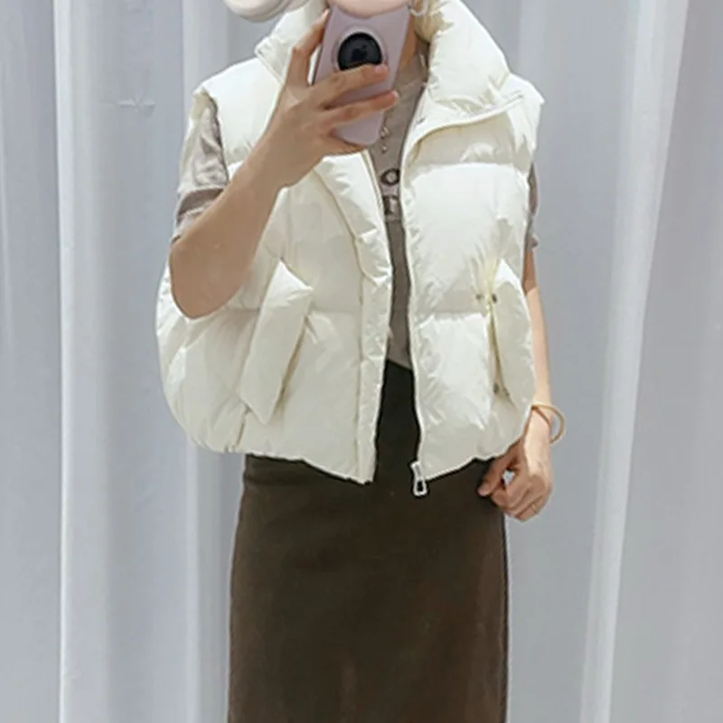 بلا أكمام المرأة أسفل سترة دافئة رشاقته خفيفة الوزن مبطن الستر موضة جديدة سستة الوقوف طوق الصلبة أكمام معاطف #2