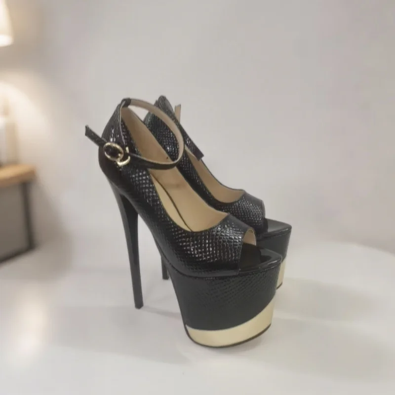 

SDTRFT Red Black Peep Toe Sandals Platforms Women 22cm Thin High Heels 9 Inches Stilettos Crossdresser Shoes Party Dance Pumps