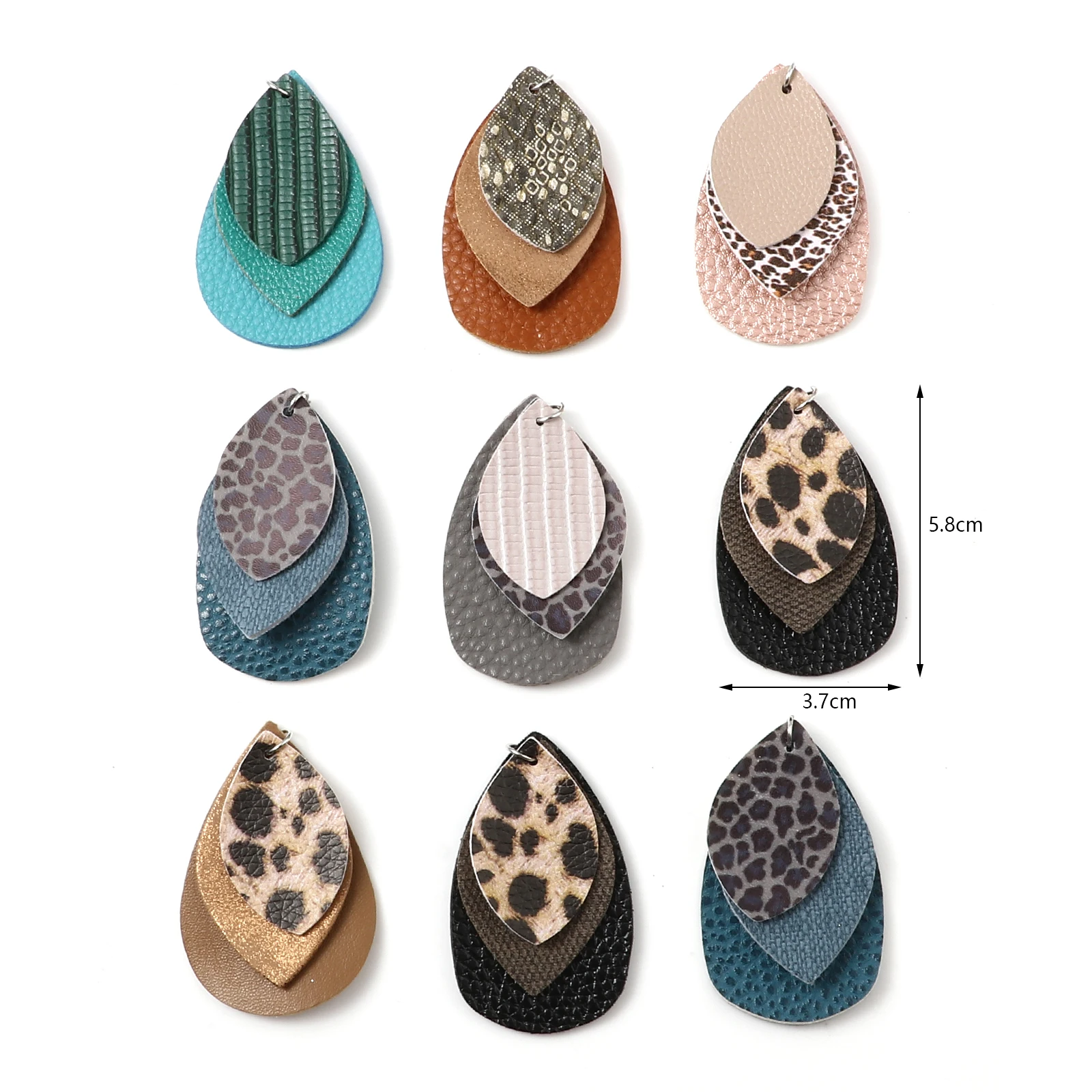 5pcs 5.8cmx3.7cm Vintage PU Leather Pendants Drop Multicolor Leopard Print Charms DIY Making Earrings Winter Women Jewelry Gifts