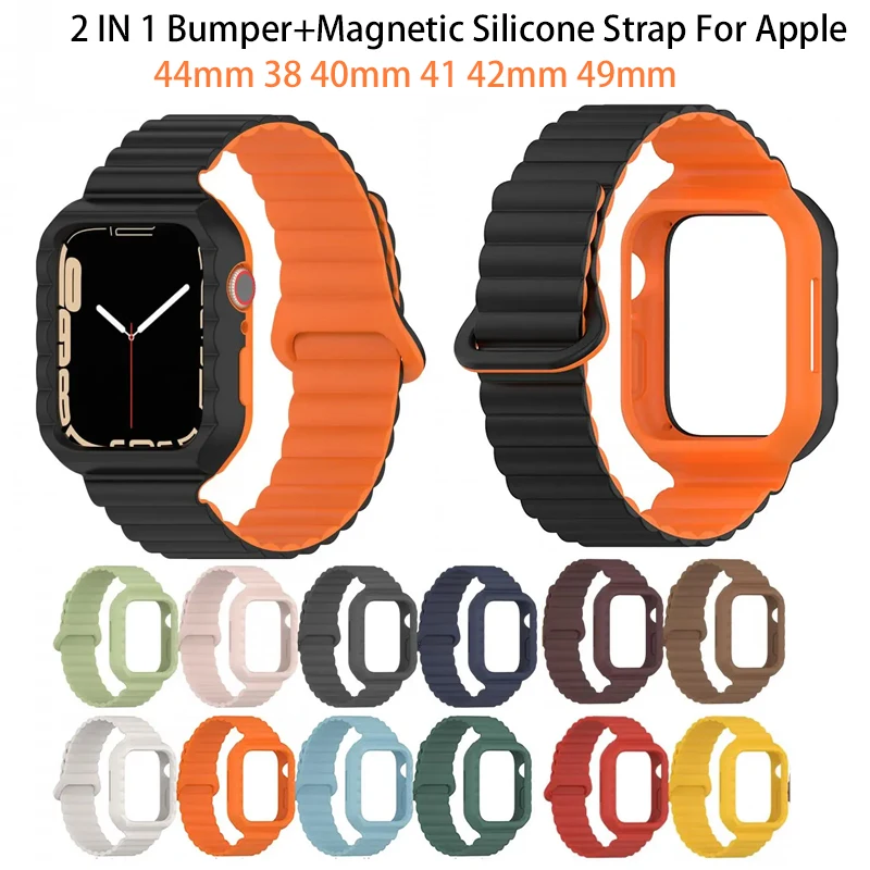 Case+Strap for Apple Watch 45mm 44mm 49mm 42mm 38mm 41mm 40mm Magnetic Silicone Wristband iWatch Series Ultra 2 8 7 6 5 SE Band