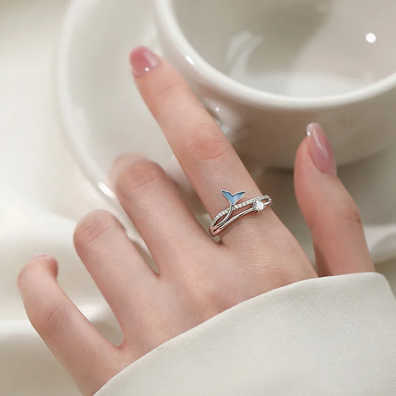 925 Sterling Silver Elegant Accessories Fish Tail Engagement ​Rings For Women Couple Aesthetic Luxury Jewelry Jewellery