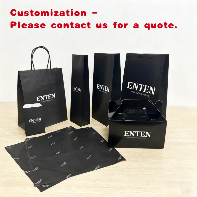 custom.Custom Black Paper Bags Fast Food Box Packaging Bakery Bulk Supply Bread Pastry Takeaway Bags With Printing