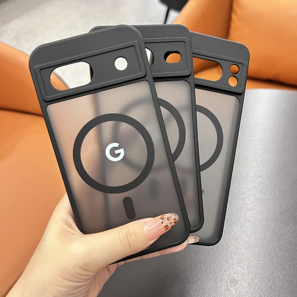 For Google Pixel 8Pro 8 8A 7Pro 7 7A Case Magnetic Charging Matte Clear Shockproof Cover Wireless Charging Translucent Frosted