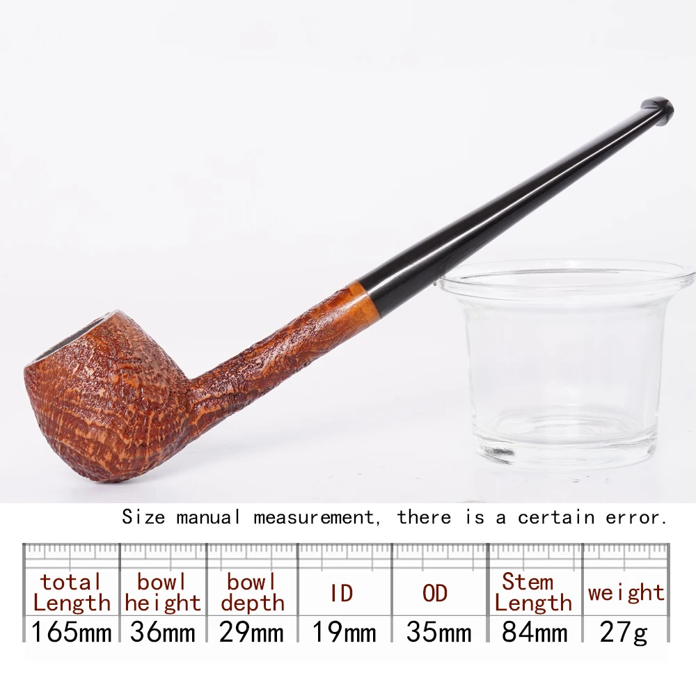 MUXIANG handmade briar tobacco pipe, straight handle long tobacco pipe, length 15cm, vulcanized rubber holder, gift for beginner