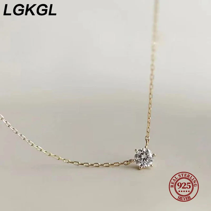 LGKGL 925 Sterling Silver Sparkling Clavicle Chain Choker 18K Necklace Simple 5A Zircon Gypsophila Pendant Necklace For Women