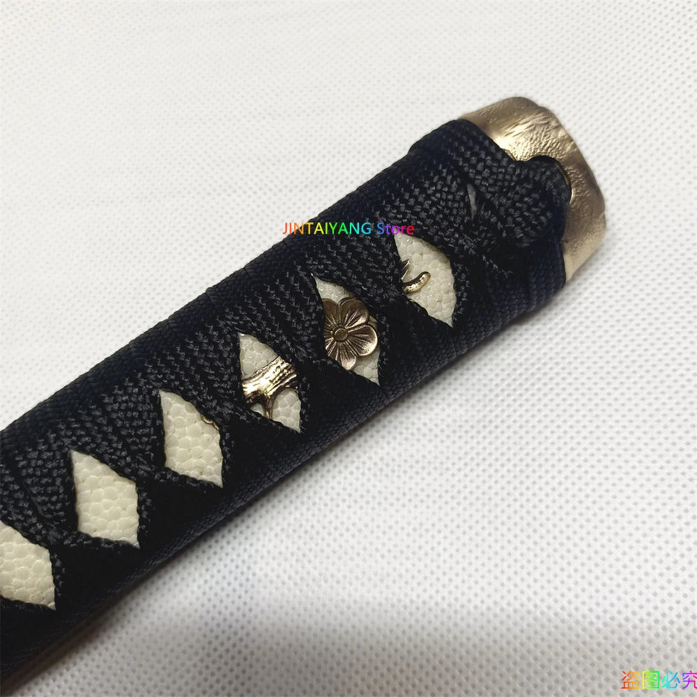 26CM Tsuka Handle Real Rayskin Copper Fuchi Menuki Kashira Black Silk Ito Accessories Japanese Sword Samurai Katana Fittings