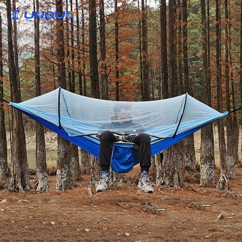 Automatic Quick-opening Mosquito Net Hammock Outdoor Camping Pole Hammock swing Anti-rollover Nylon Rocking Chair 260x140cm