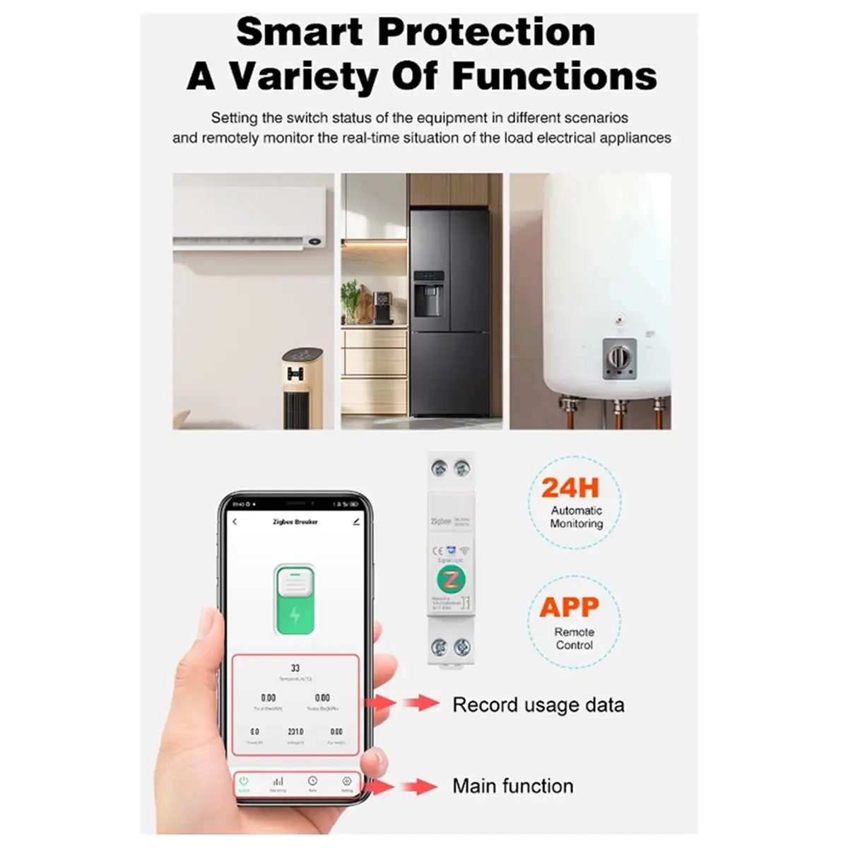 Punctual- Tuya Zigbee Smart Circuit Breaker 1P+N 63A Din Rail Switch with Metering Smart Breaker Voice Control for Alexa Home