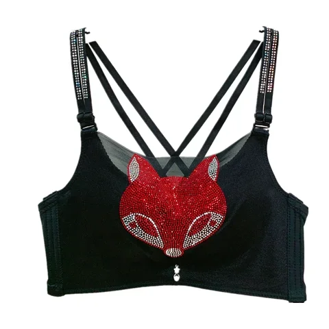 

Brilliant Diamond Bra Women Bling Bling Fox Bra for Women Rhinestones Red Bra Camis