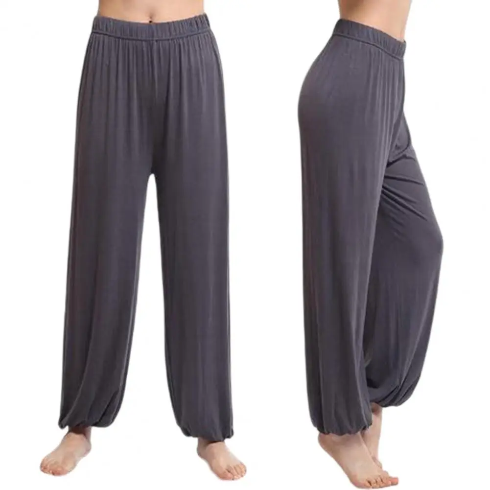 

Versatile Lounge Pants Women’s Wide Leg Bloomers Pants Elastic Waistband Mid-rise Fiber Trousers Comfortable Commuting