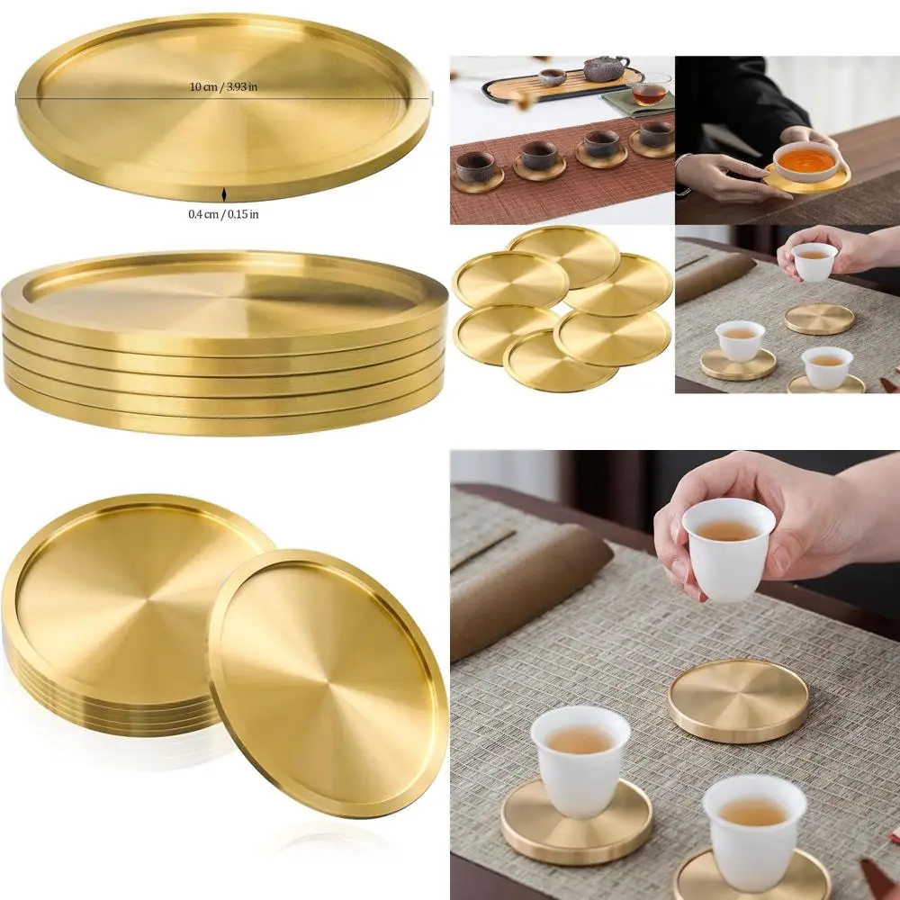 

Elegant Brass Drink Coasters Set of 6 - Mid-Century Modern Style - Bronze Gold Finish - Sophisticated Copper Beverage Coasters