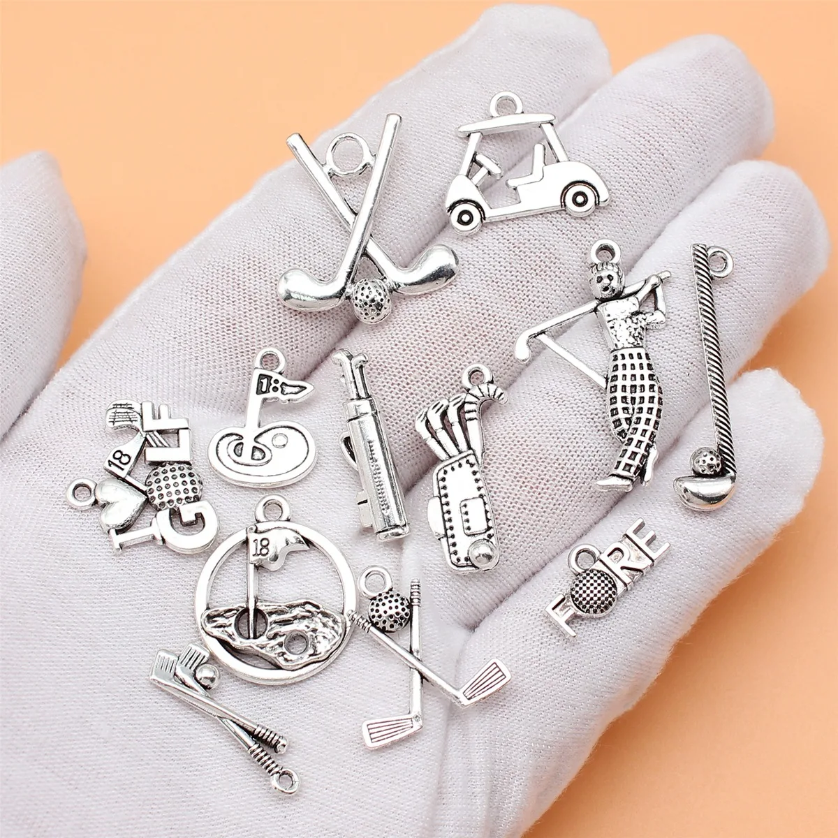 12pcs Antique Silver Color Golf Charms Collection For DIY Jewelry Making, 12 Styles, 1 of Each