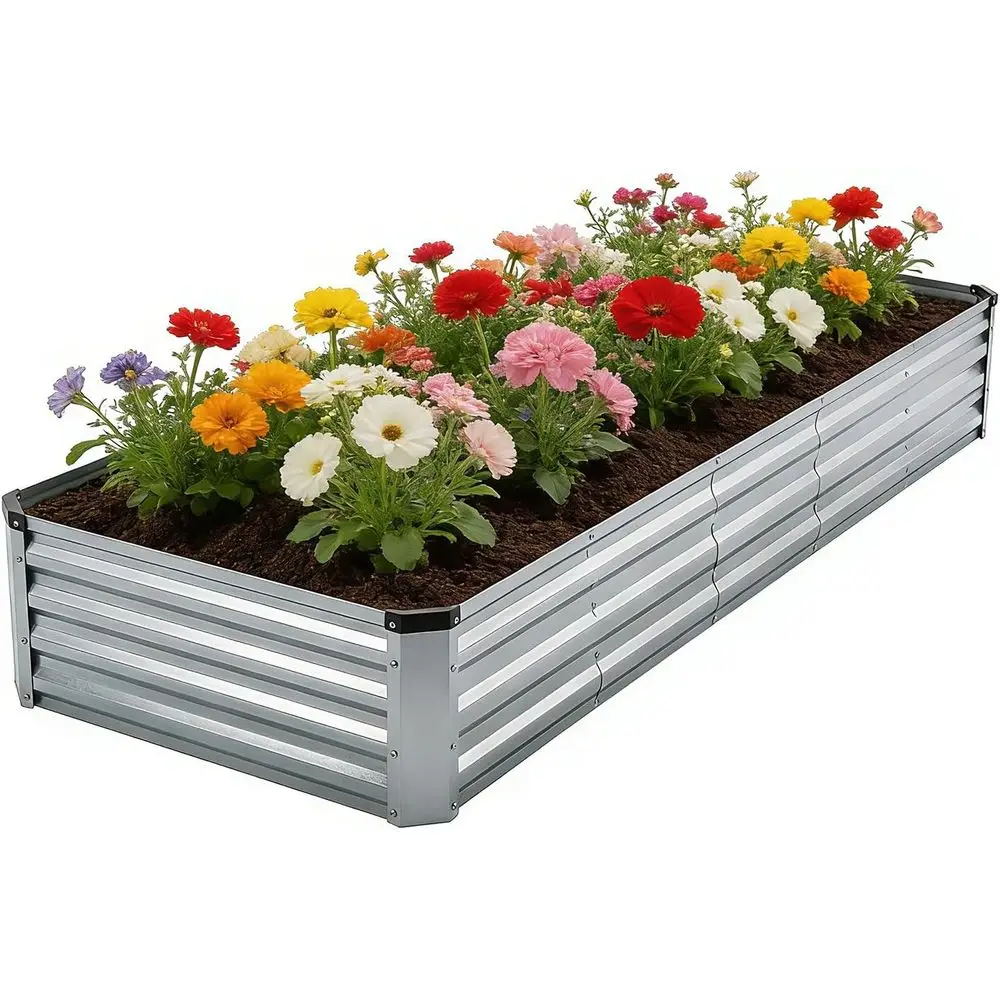 

Steel Raised Garden Bed, Planter Box for Outdoor Vegetables, Flowers, and Herbs (8x4x1 Silver)