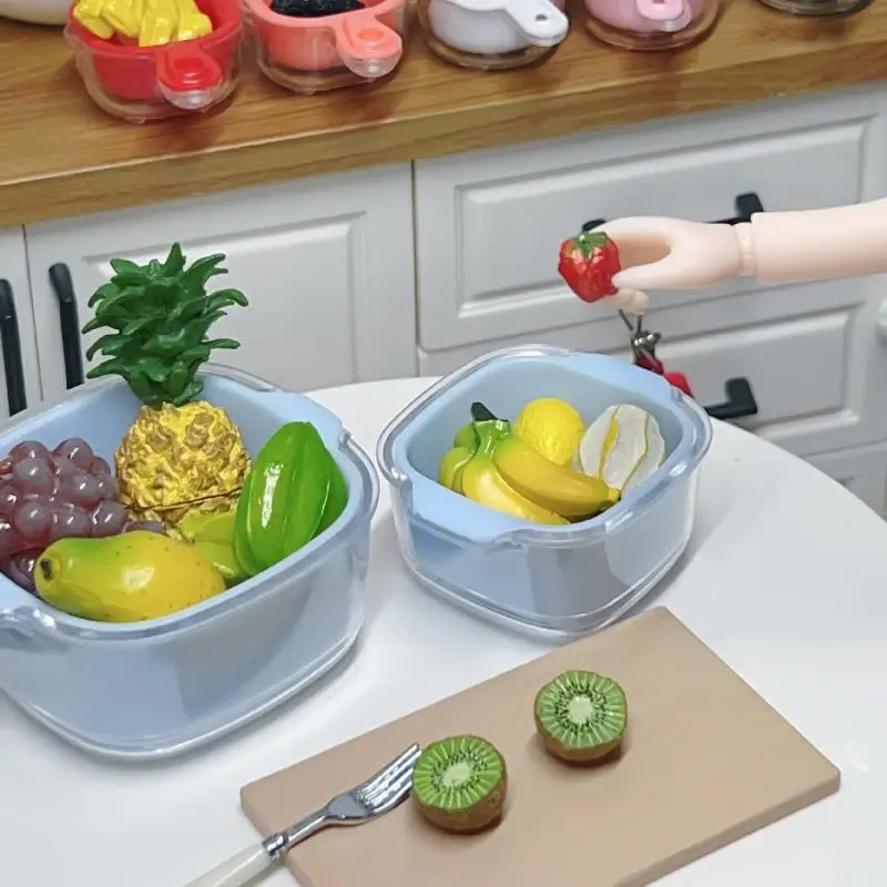 Lot de 4 mini paniers de drainage pour maison de poupée, modèle de conteneur carré hautement simulé pour fruits et légumes, pour l'aménagement de mini scènes