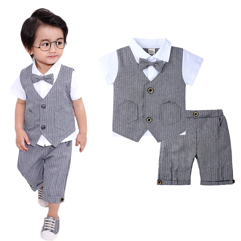 Baby Boys Clothing Set Infant Gentleman Outfit Top + Shorts Baptism Wedding Birthday Gift Costume 2PCS Kids Summer Clothes Suit