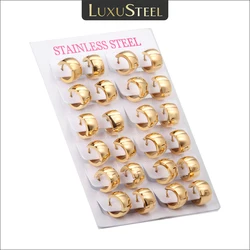 LUXUSTEEL 12 Pairs 316L Hoop Earrings for Men Boys Chunky Round Earrings HipHop Wholesale Jewelry Accessories